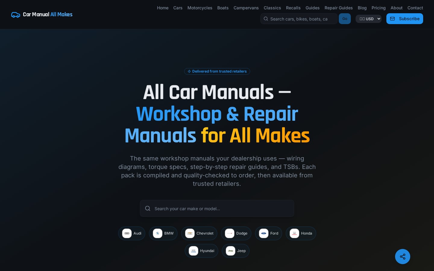 Car Manual All Makes automotive content platform interface