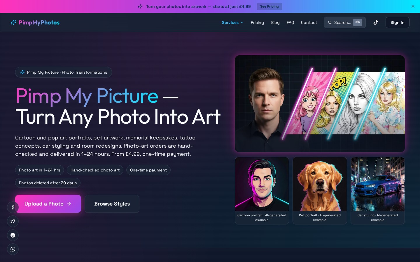 Pimp My Photos photo transformation website homepage